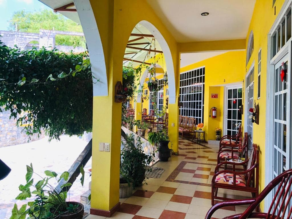 Corredor con arcos y plantas del Hotel Magic Collinn